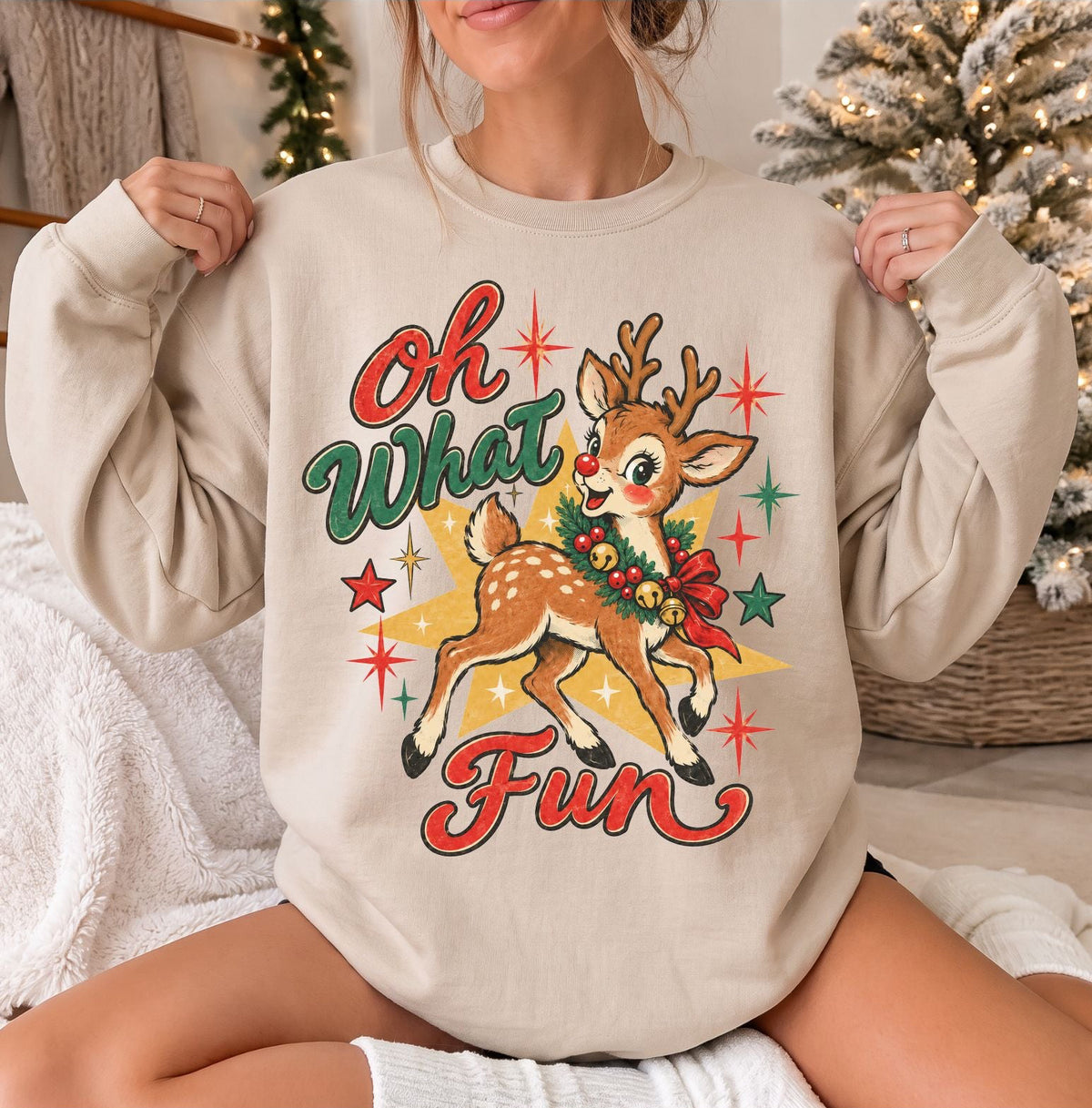 Vintage Deer, Oh What Fun Sweatshirt