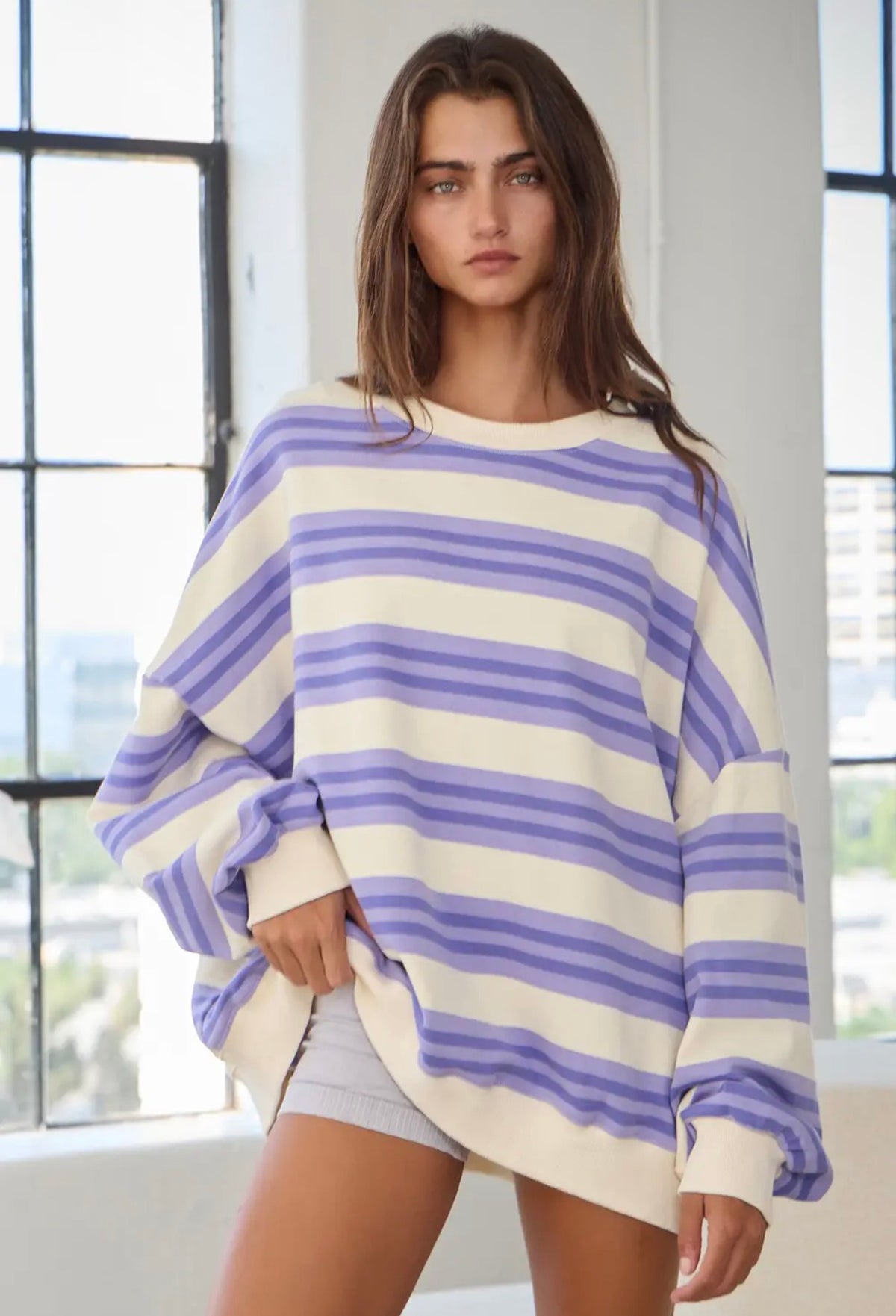 Purple Stripe Terry Oversized Top
