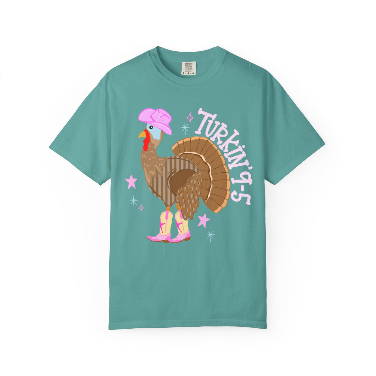 Turkey '95 Graphic T‑Shirt — Retro Cowboy Turkey with Pink Boots & Hat