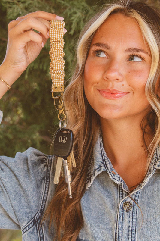 Mustard Gingham Key Chain