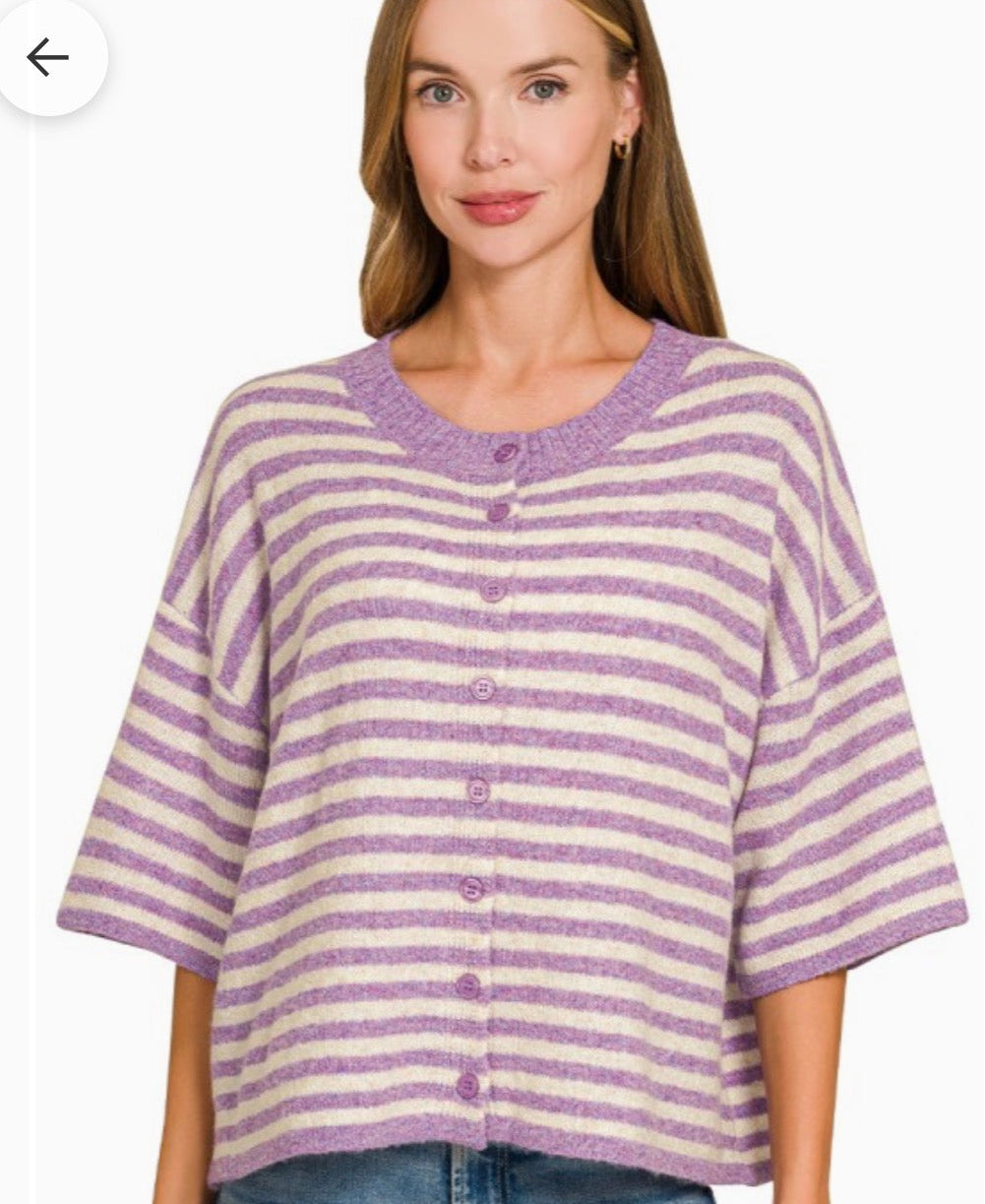Striped Wool Blend Cardigan Sweater