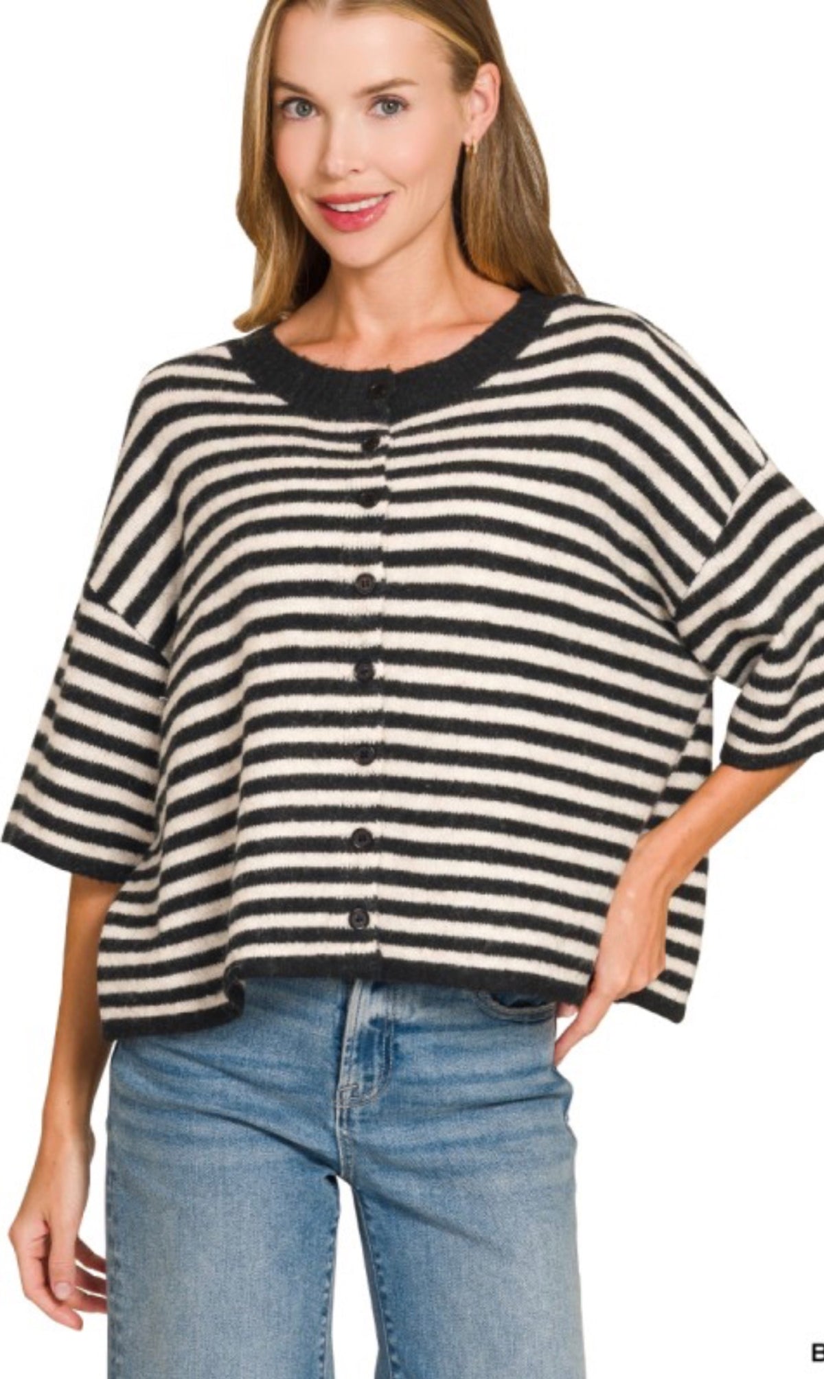 Striped Wool Blend Cardigan Sweater