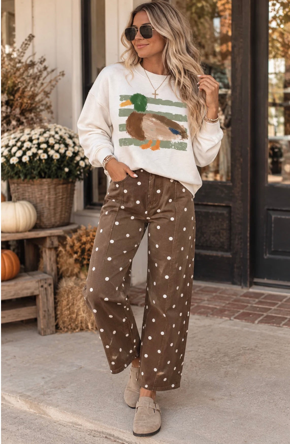 Brown Polka Dot Barrel Jeans - PREORDER