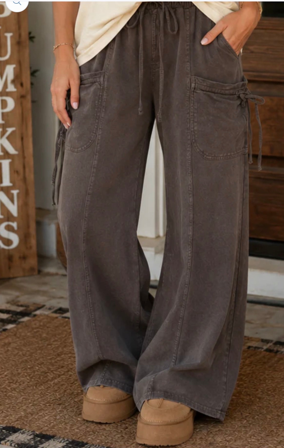 Brown Mineral Wash Cargo Pants
