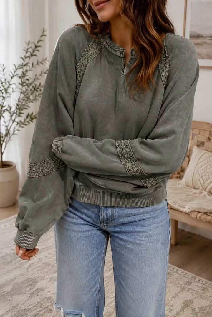 Lace Mineral Wash Sweatshirt